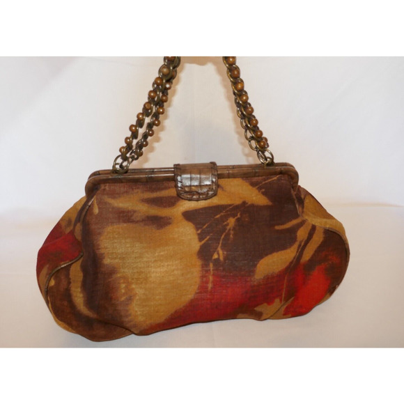 Nine West Multi-Color Textile Fabric Purse Handbag Wood Beaded Straps - Picture 3 of 13